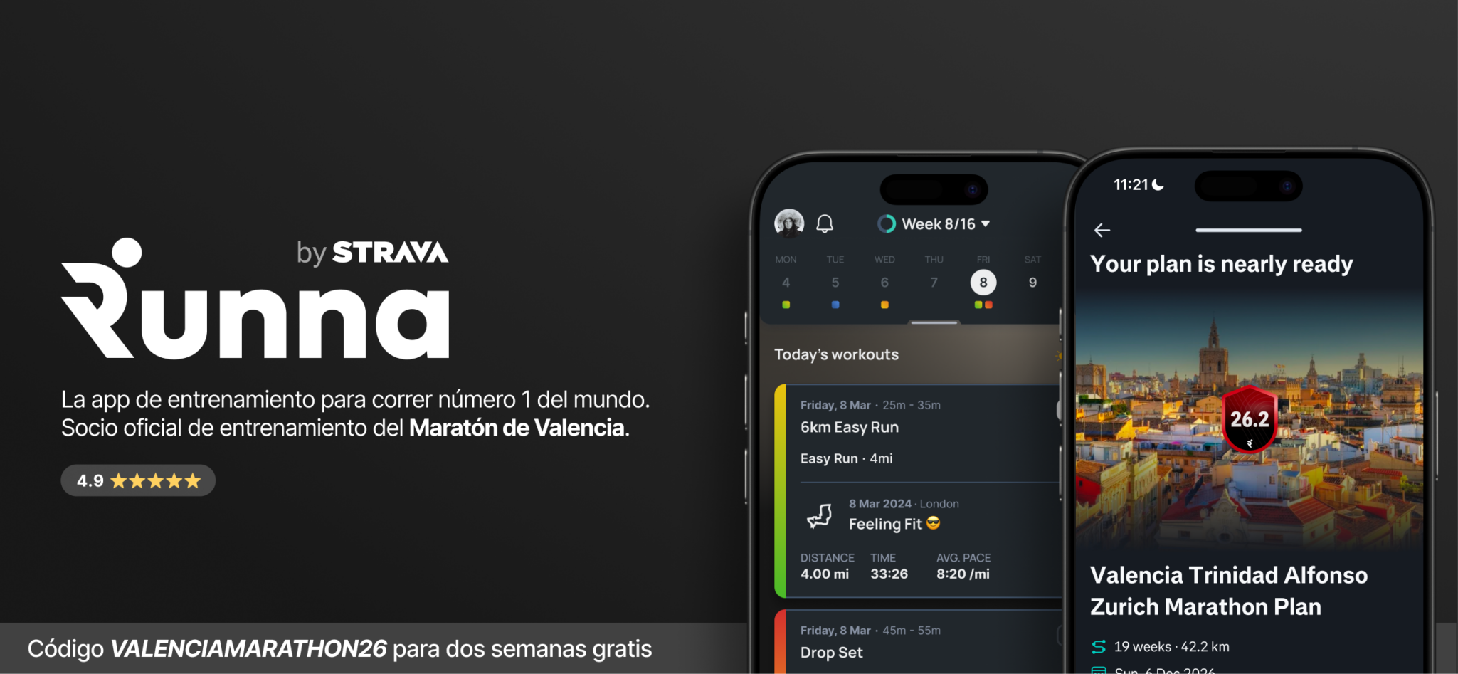 Maratón Valencia planes de entrenamiento Runna