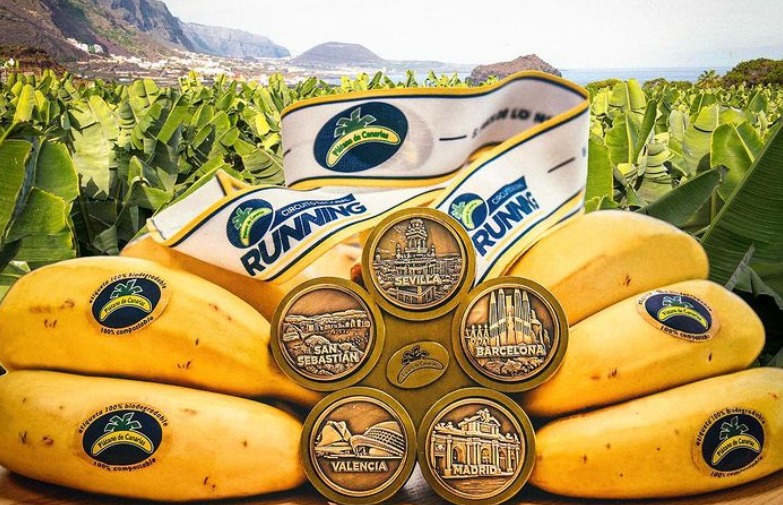 Esta es la medalla que conseguirás si completas el Circuito Nacional de Running Plátano de Canarias.
