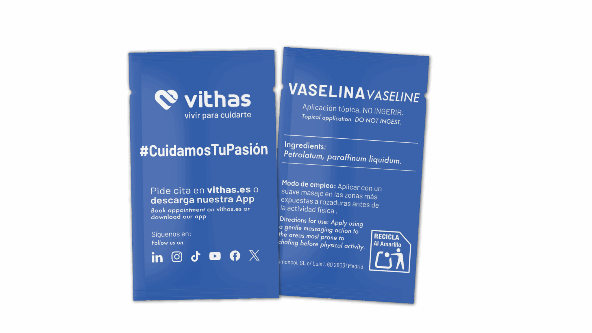 Vithas, nuestro patrocinador en salud, ha preparado para cada corredor un sobre de vaselina.
